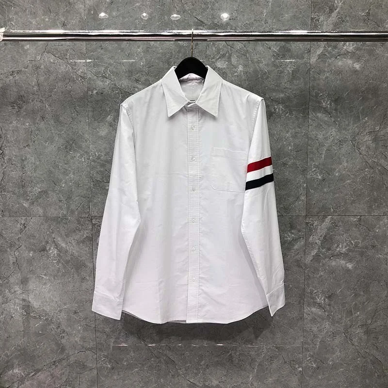 TB THOM Men's Shirt Clothing Solid White Top Fashion Brand RWB Bar Stripes Slim Casual Oxford Cotton Long Sleeve Women's Shirts