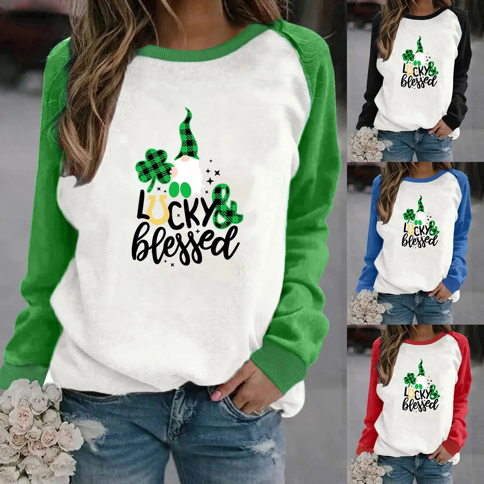 

Loose Pullover St Patricks Day Womens Casual Long Sleeve Crew Neck Letter Printed Pullover Hoodless Fleece Sweatshirt