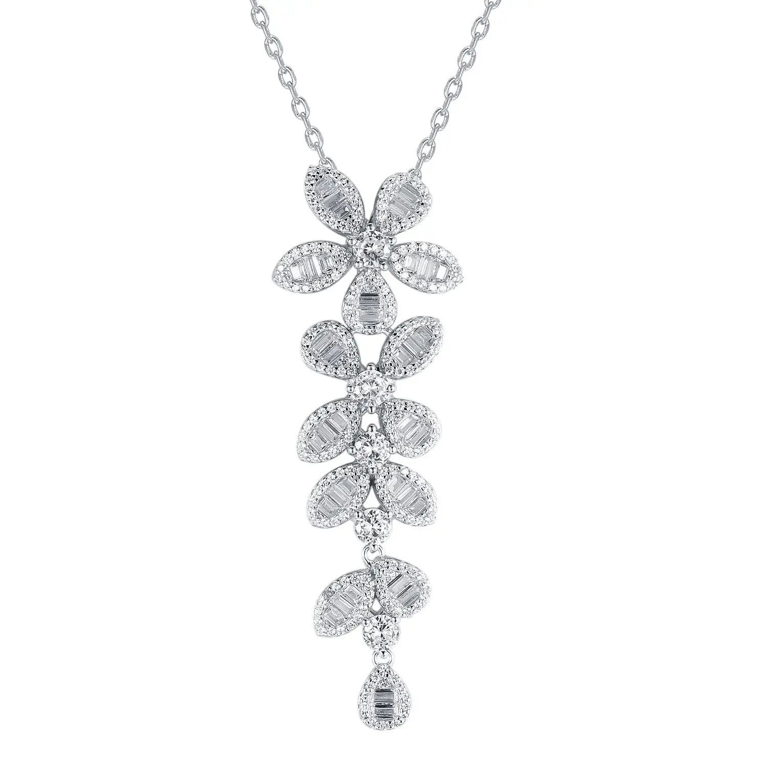

best-selling 925S sterling silver studded with diamonds sparkling long flower clavicle temperament female pendant necklace