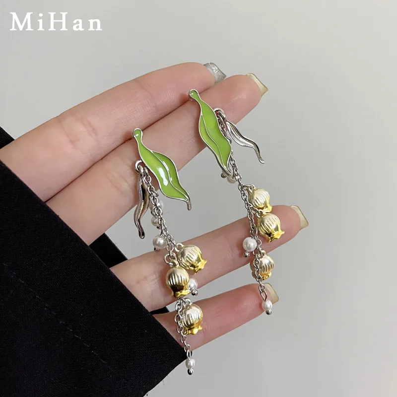 

Mihan Fashion Jewelry 925 Silver Needle Green Leaf Earrings 2023 Trend New Simulated Pearls Dangle Earrings For Women Gift