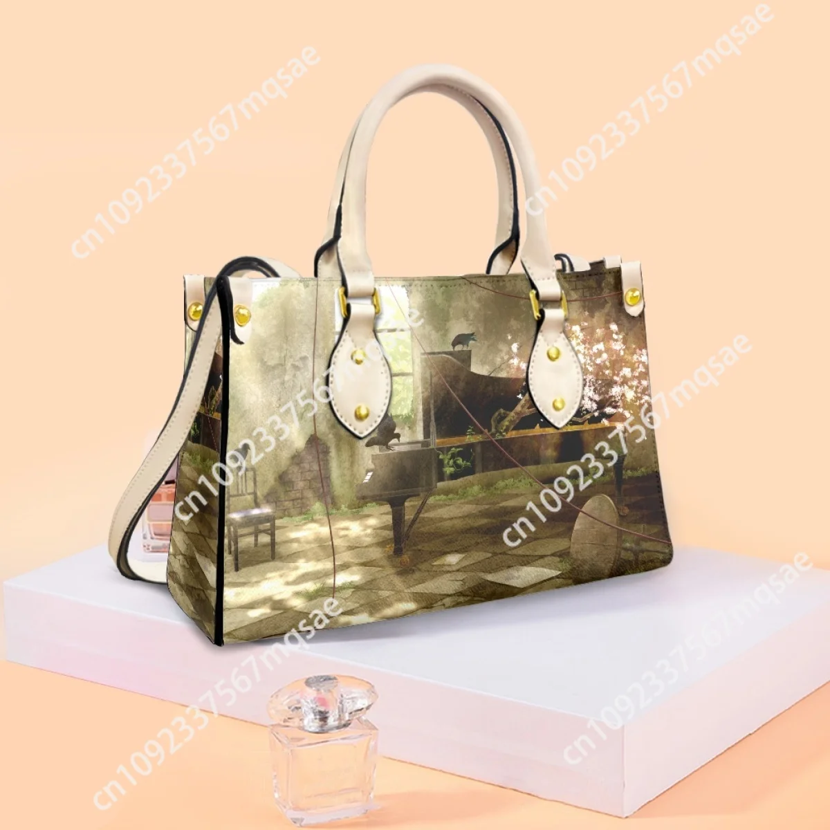 Винтажная сумка-мессенджер с узором фортепиано и верхней ручкой музыкальный