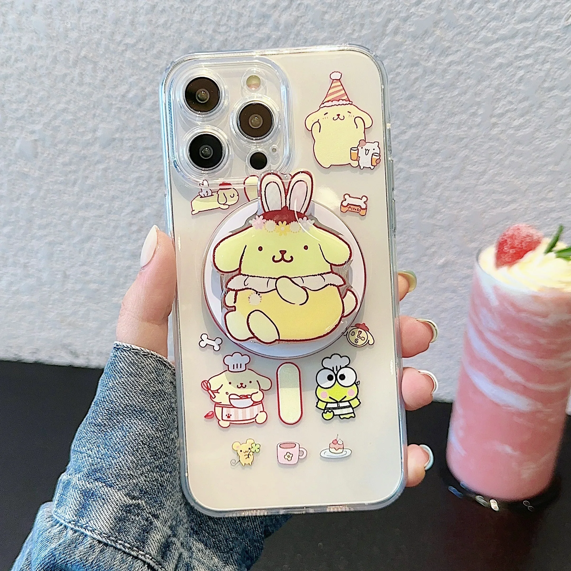 Милый мультяшный прозрачный чехол с помпоном Cinnamoroll Purin для Magsafe магнитным
