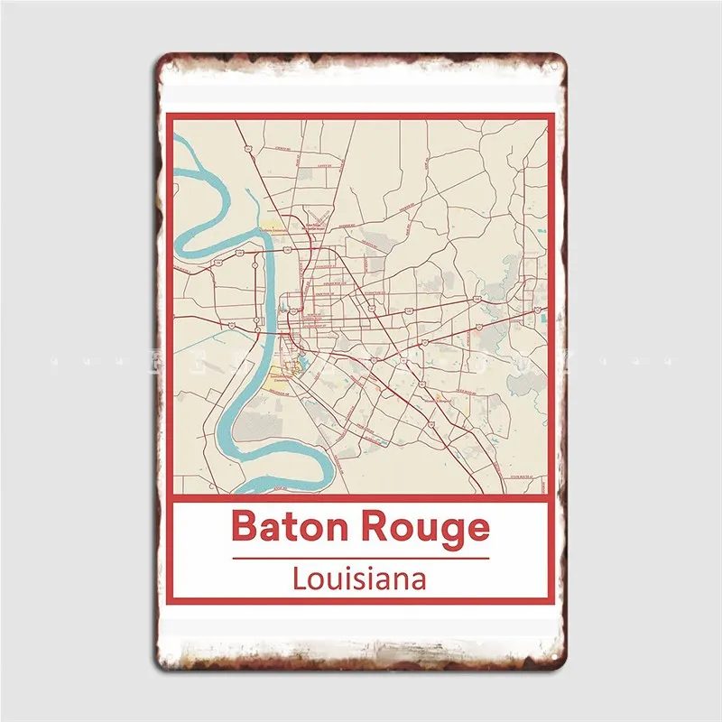 

Baton Rouge Louisiana Minimalist Street Map Metal Sign Cinema Kitchen Plaques Club Bar Vintage Tin Sign Posters