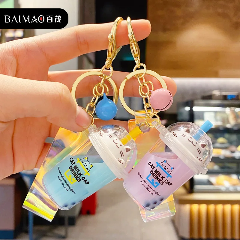 

Корейская версия в чайную чашку с молоком и котом, брелок с головой кошки, индивидуальный акриловый подвесной брелок для девушек, подарок оп...