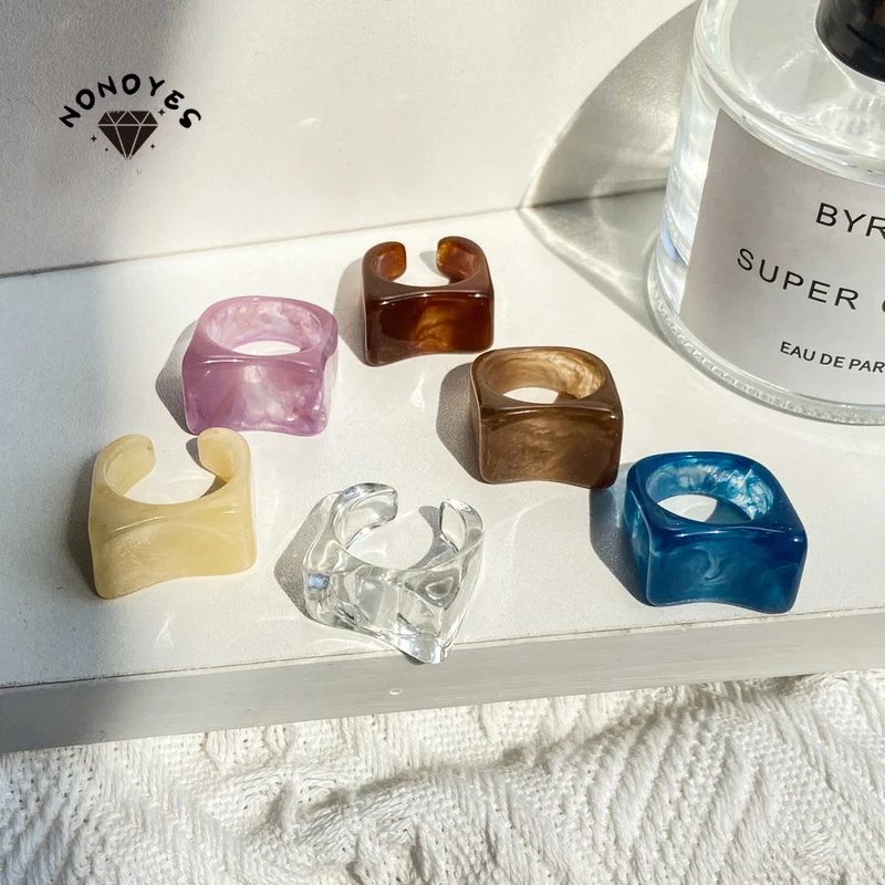 

Nonoyes Macaron Color Simple Fashion Temperament Woman Resin Ring Lovely Girl Opening Ring Party Jewelry Gift Wholesale