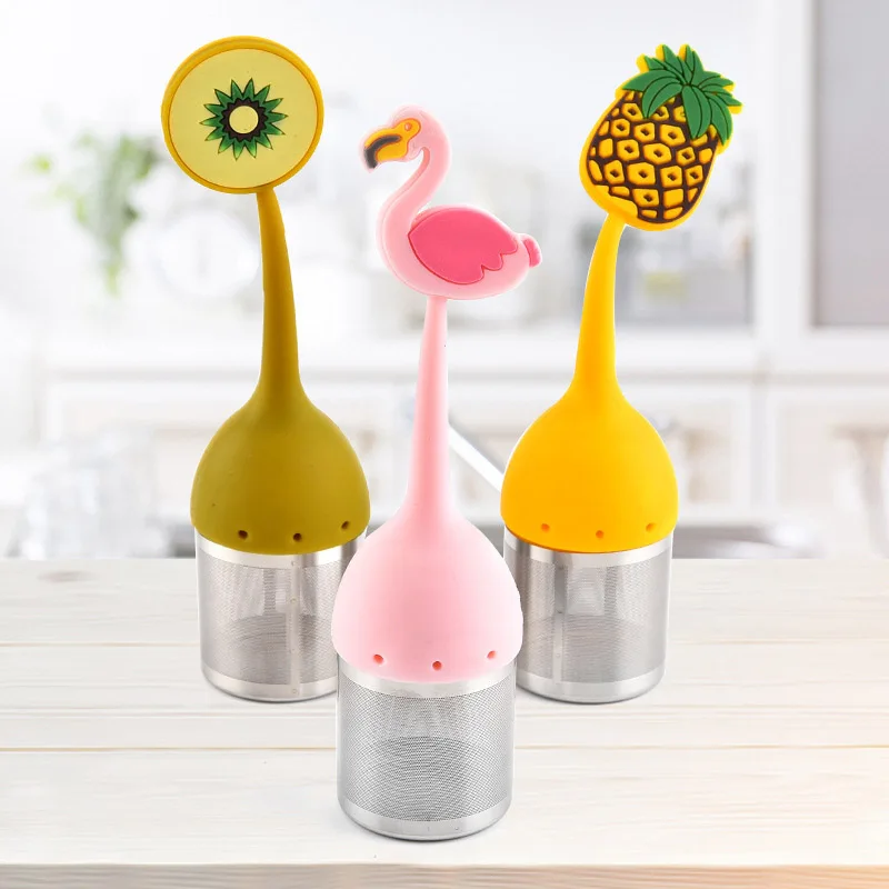 

Silica Gel Tea Filter Flamingo Kiwi Fruit Pineapple Tea Bag Loose Leaf Herbal Tea Brewing Device Tea Filter Tea Set