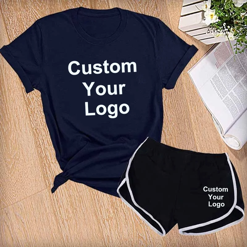 Женская модная футболка и шорты с вашим логотипом на заказ 2 шт. повседневный