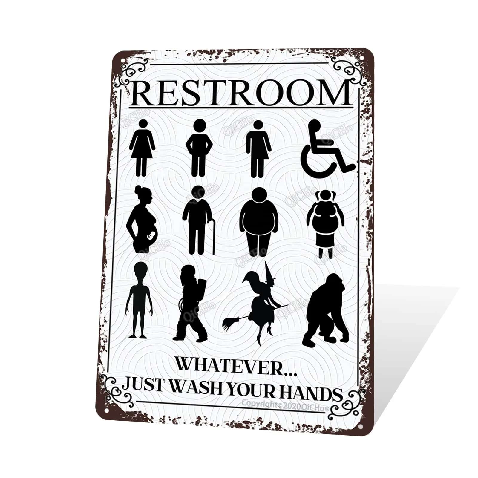 

Funny Restroom Signs Vintage Metal Tin Signs All Genders Astronauts Witches and Aliens Please Wash Your Hands washroom