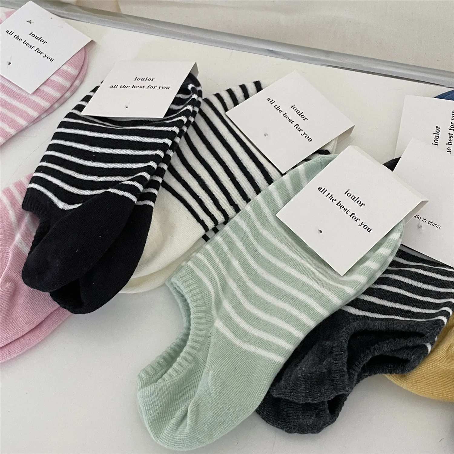 Носки-невидимки хлопковые в полоску для девочек маленькие простые дышащие