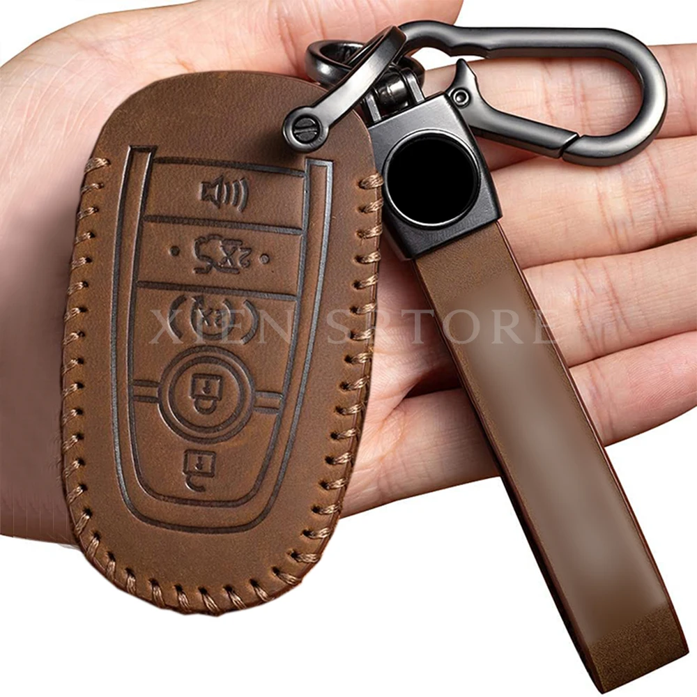 

Retro Leather Car Remote Smart Key Fob Case Cover Holder Shell FOB Keychain Protector For Ford Explorer F-150 Accessories