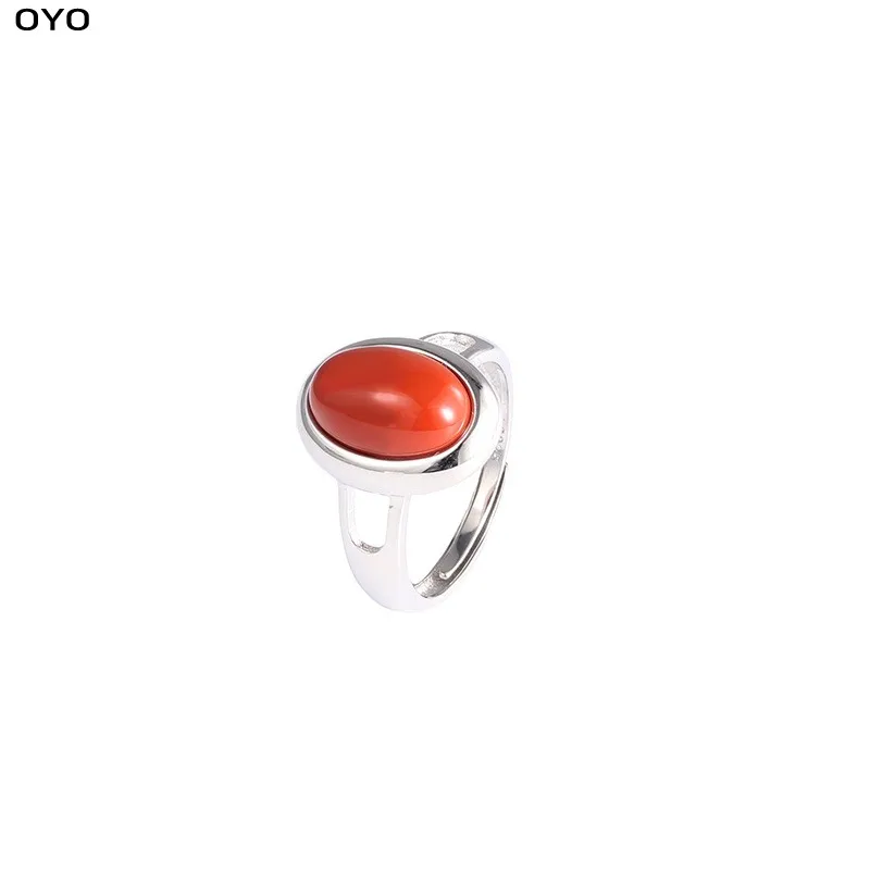 

S925 Sterling Silver Fashion South Red Agate open ring retro girl feeling ins net red ring