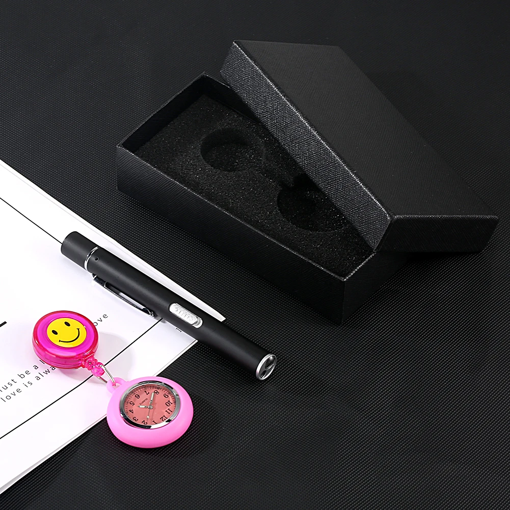 Nurse Watch with Clip Cute Smiling Brooch Pendant Hanging Pocket Watch Gift Set Penlight for Women Doctor Medical Led Flashlight