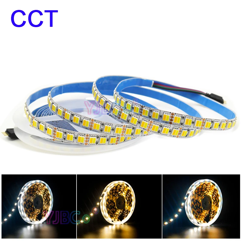 12V 24V 5M CCT(White+Warm white) LED Strip Light 120leds/m 2 in 1 Double Color Light Bar SMD 5050 Flexible Lamp Tape White PCB