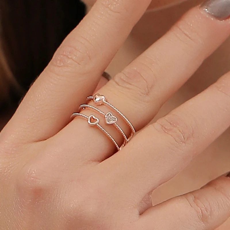 Трехслойные полые сердечки любовь штабелируемые Открытые Кольца Хрустальный