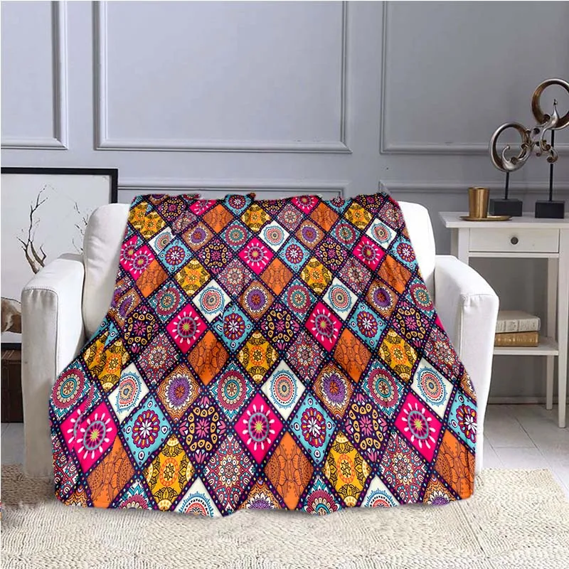 

Mandala Floral Pattern Flannel Throw Blanket Sofa Couch Bed Decor Super Soft Lightweight Warm Kid Adult Travelling Camping Gift