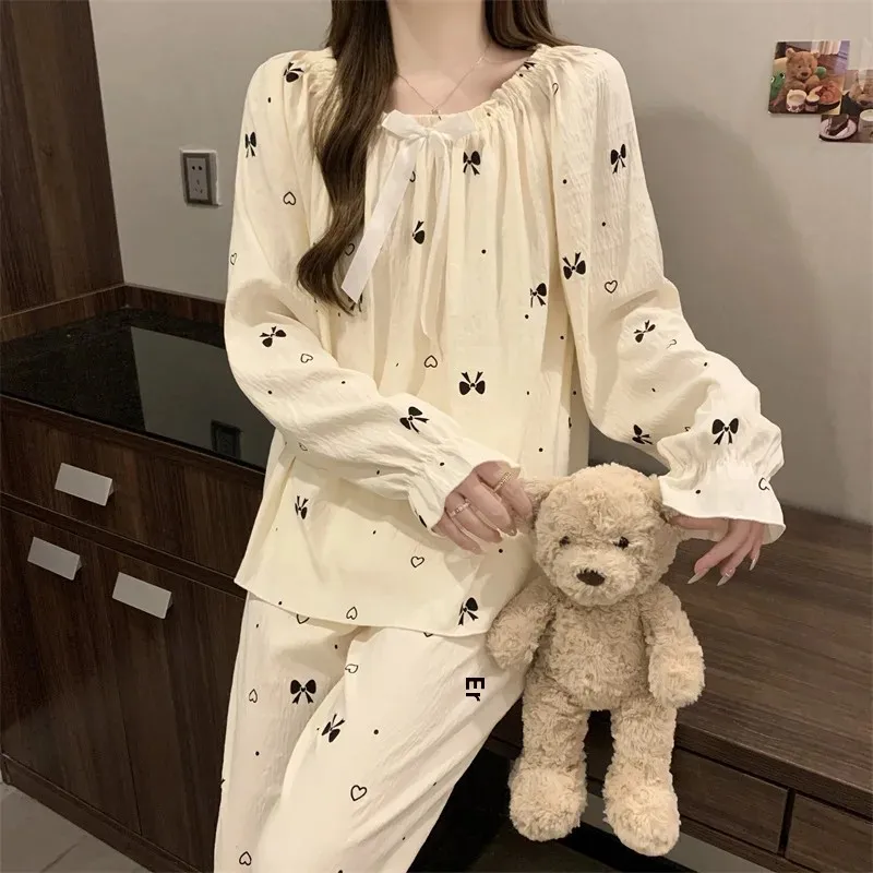 Новая женская одежда для сна Sweet Bow Prince с длинными рукавами тонкий стиль
