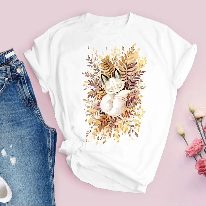 

Женская футболка с коротким рукавом и принтом лисы