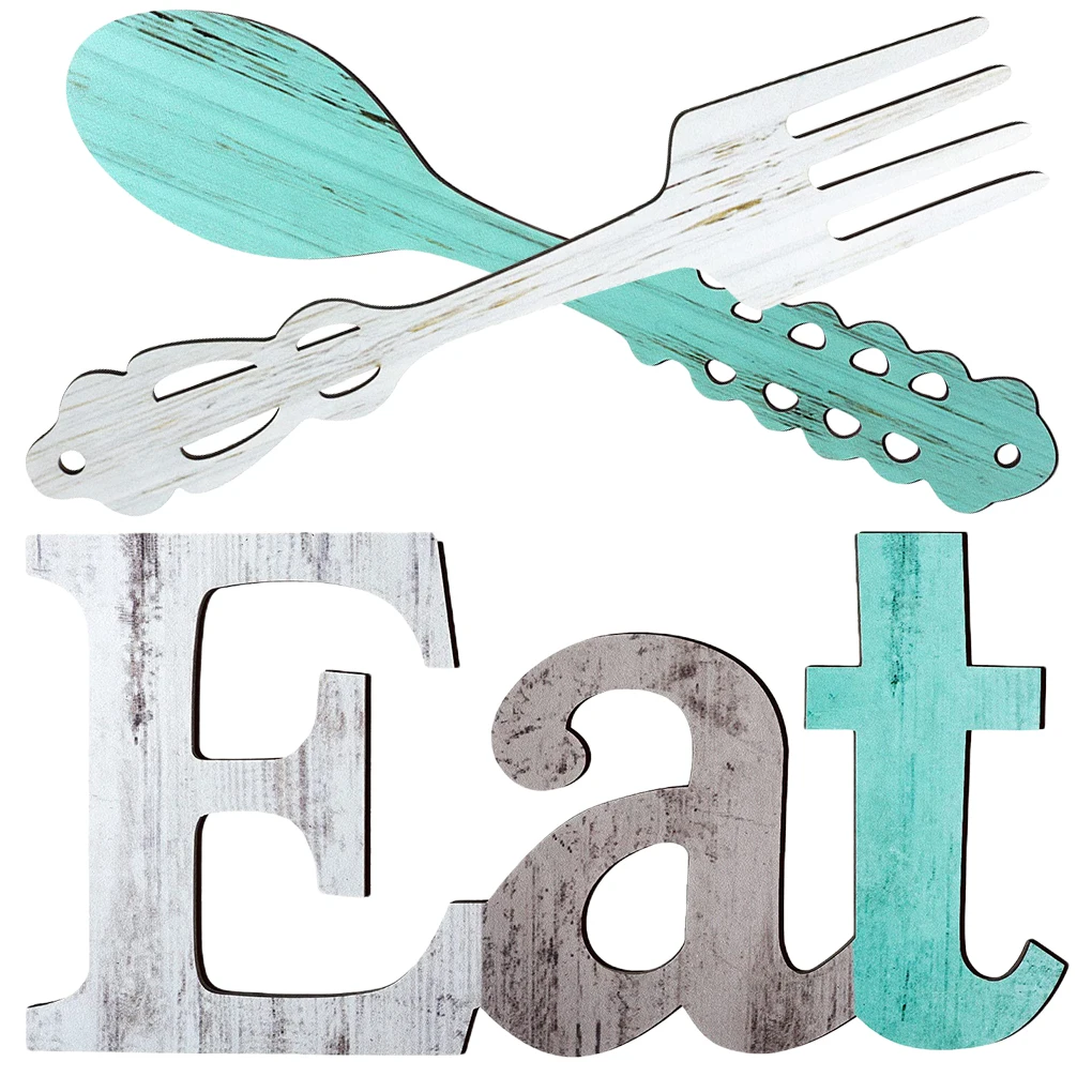 

Eat Fork Spoon Kitchen Sign Wall Wood Letter Decoration Ornament Wooden