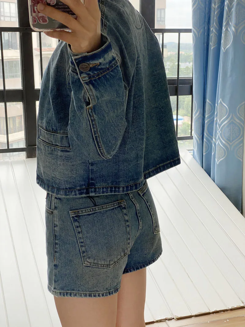 

Женское джинсовое пальто с отложным воротником, повседневное винтажное однобортное пальто из хлопка с эффектом потертости, весна 2023