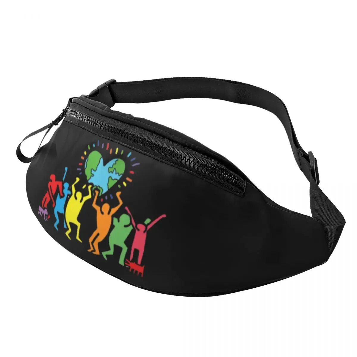 

Geometric Abstract Keith Graffiti Art Fanny Pack Women Men Haring Style Crossbody Waist Bag for Traveling Phone Money Pouch