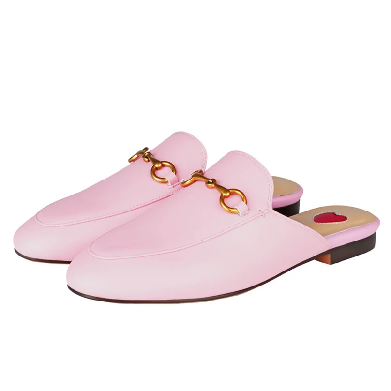 

Luxury Famous Brand Flat Heel Genuine Leather Women Casual Shoes Slip-on Metal Chain Close Toe Outdoor Comfortable Leisure Shoes