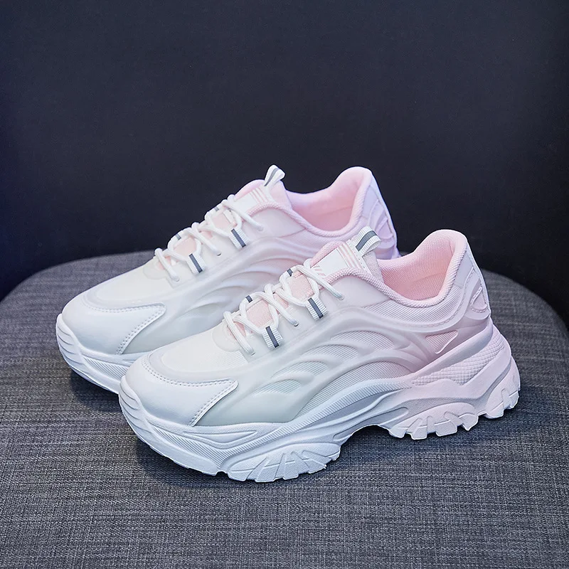 

Pink Dad Chunky Sneakers Casual Vulcanized Shoes Woman High Platform Sneakers Femme Lace Up White Basket Sneakers Women
