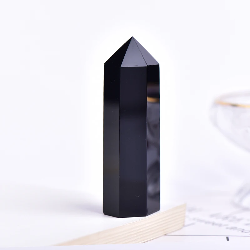 

1PC Natural Obsidian Hexagon Pillar Crystal Dot Wand Healing Crystal Home Decorations Natural Mineral DIY Gift