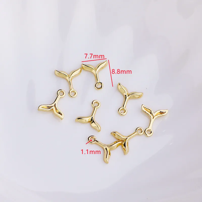 100Pc Gold 14k Alloy Mermaid Tail Dangle Nail Charm With 1.1Mm Hoop Nail Art Metal Seaside Summer Accessory Manicure Decorations