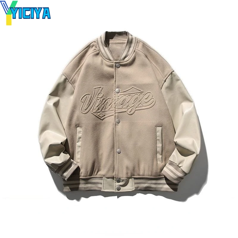 

YICIYA Fashion Leather Splicing Baseball Uniform Woman And Men's Retro Loose Couple Casual Jacket Spring New Bomber Jackets Y2k
