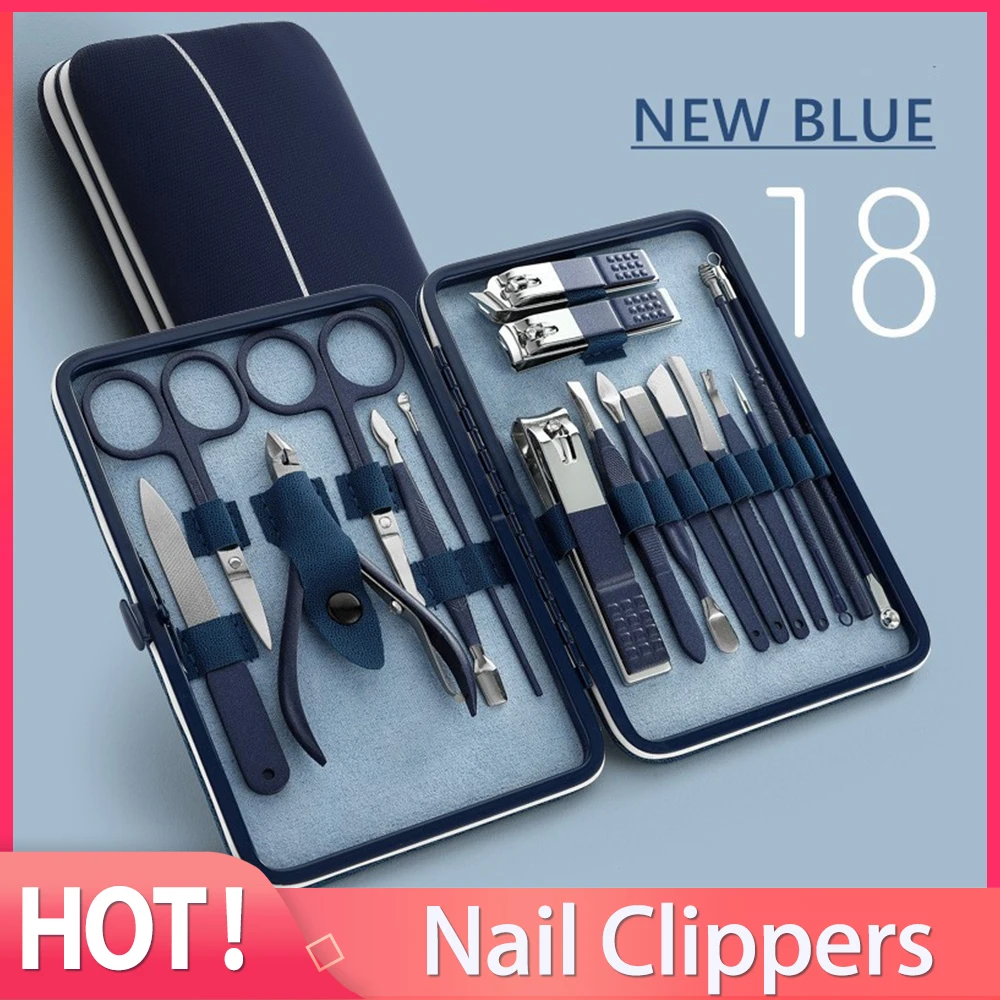 7/10/15/18PC In 1 Blue Nail Clipper Set Professional Stainless Steel Manicure Tool Set of Pedicure Paronychia Nippers Trimmer