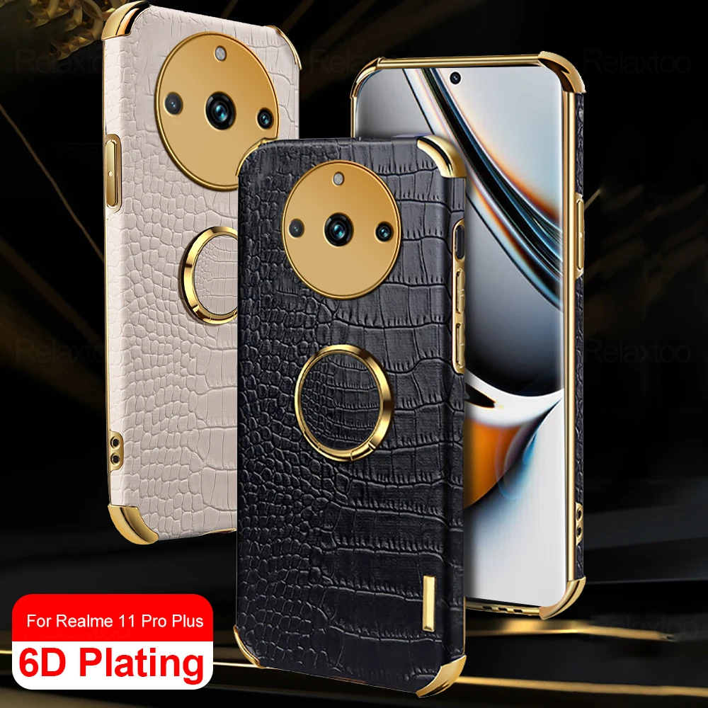 Кожаный чехол с 6D покрытием для Realme 11 Pro Plus женский магнитный автомобильный держатель с кольцом противоударный чехол для Realme11 Realmi 11 Pro + искусственная кожа