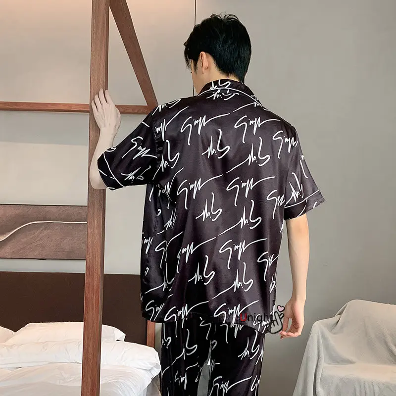 Spring Summer Man Pajama Sets Silk Sleepwear Pajamas for Men Plus Size Home Clothing Pyjamas Suit Home Wear Loungewear Homesuits