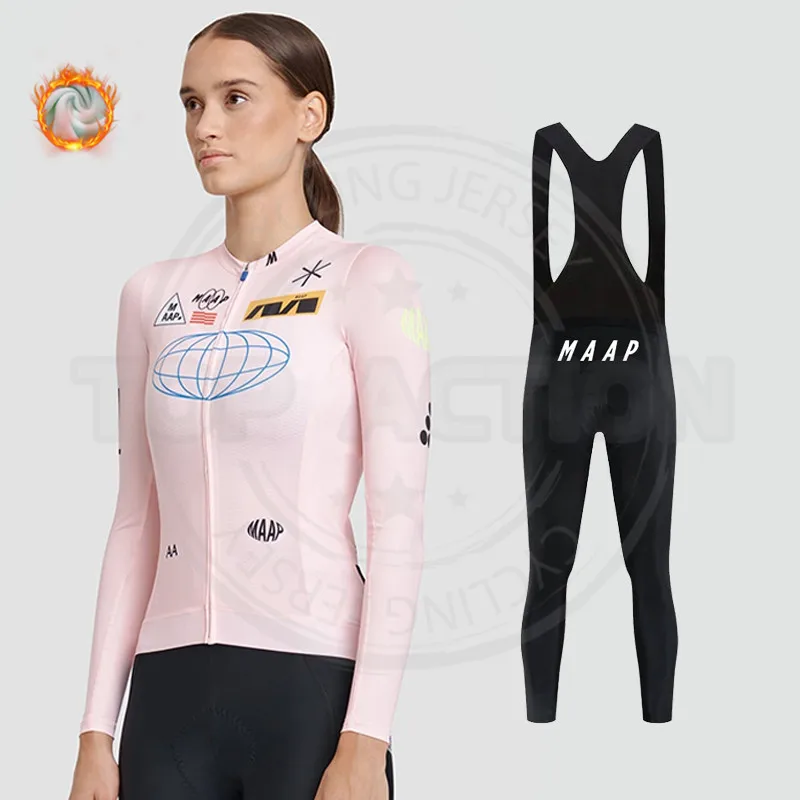 

MAAP Bike Wear Warm Winter Fleece Jerseys Women Long Sleeve Bicycle Suits Bib Pants Cycling Clothing Sets Ropa Ciclismo