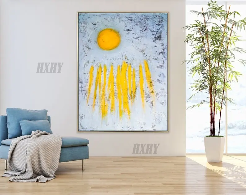 

Абстрактная живопись, оригинальный Большой акриловый холст, настенное искусство, желтая Минималистичная Экспресс-картина, современная жив...