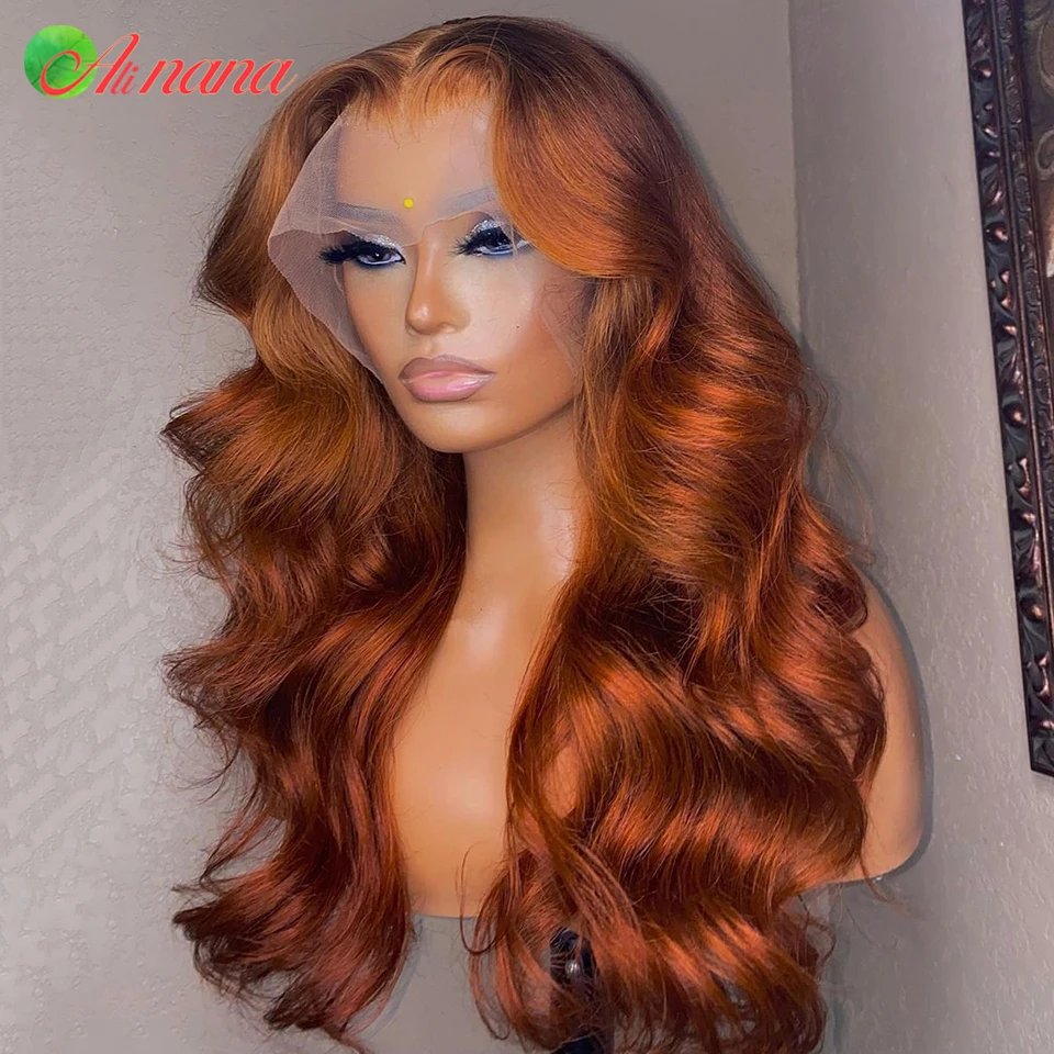 Orange Ginger Brown Colored 13x6 Lace Frontal Wig Body Wave  Pre-Plucked 13x4Lace Front Wig Human Hair Wigs For Women 28 30 Inch