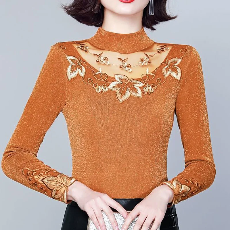 Новинка Осенняя Однотонная футболка в стиле пэчворк из сетчатой пряжи топы с