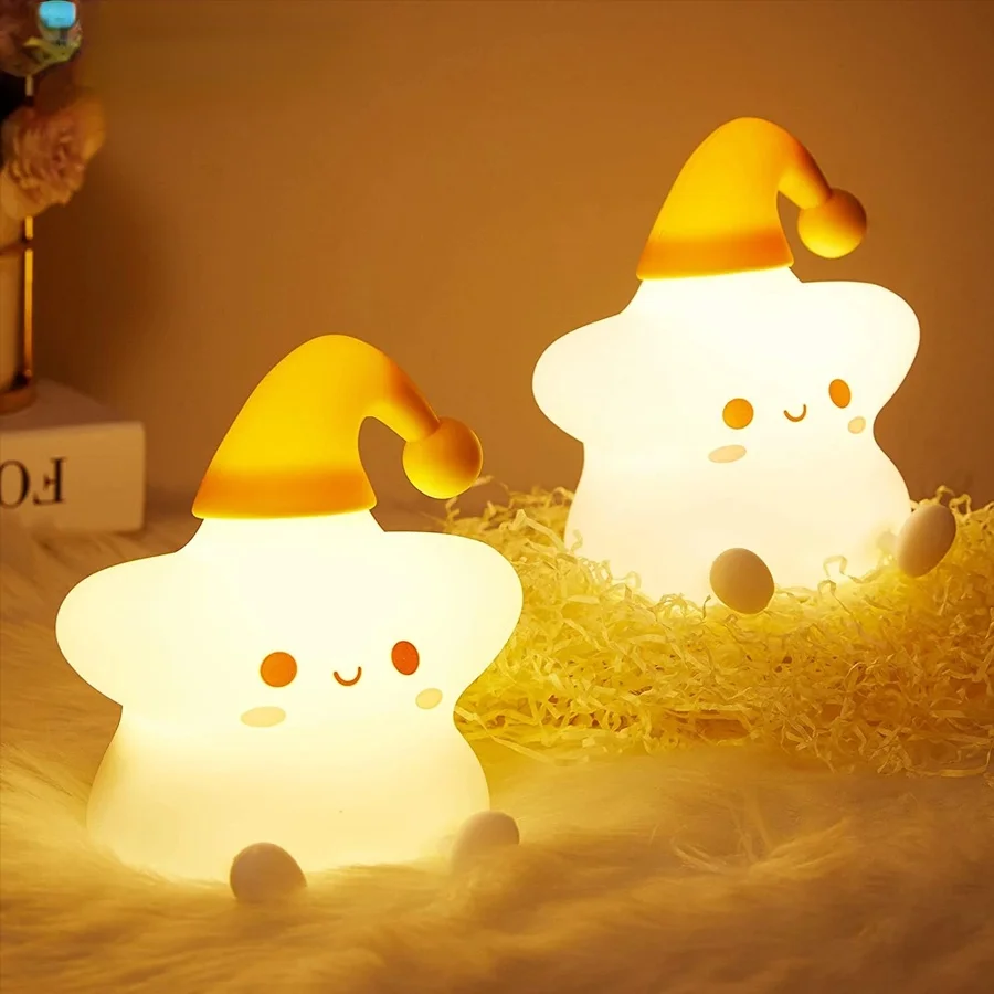 

Colorful Star Silicone Night Light Touch Sensor USB Rechargeable Room Decoration LED Night Lamp Bedroom Bedside Lamp Kids Gift