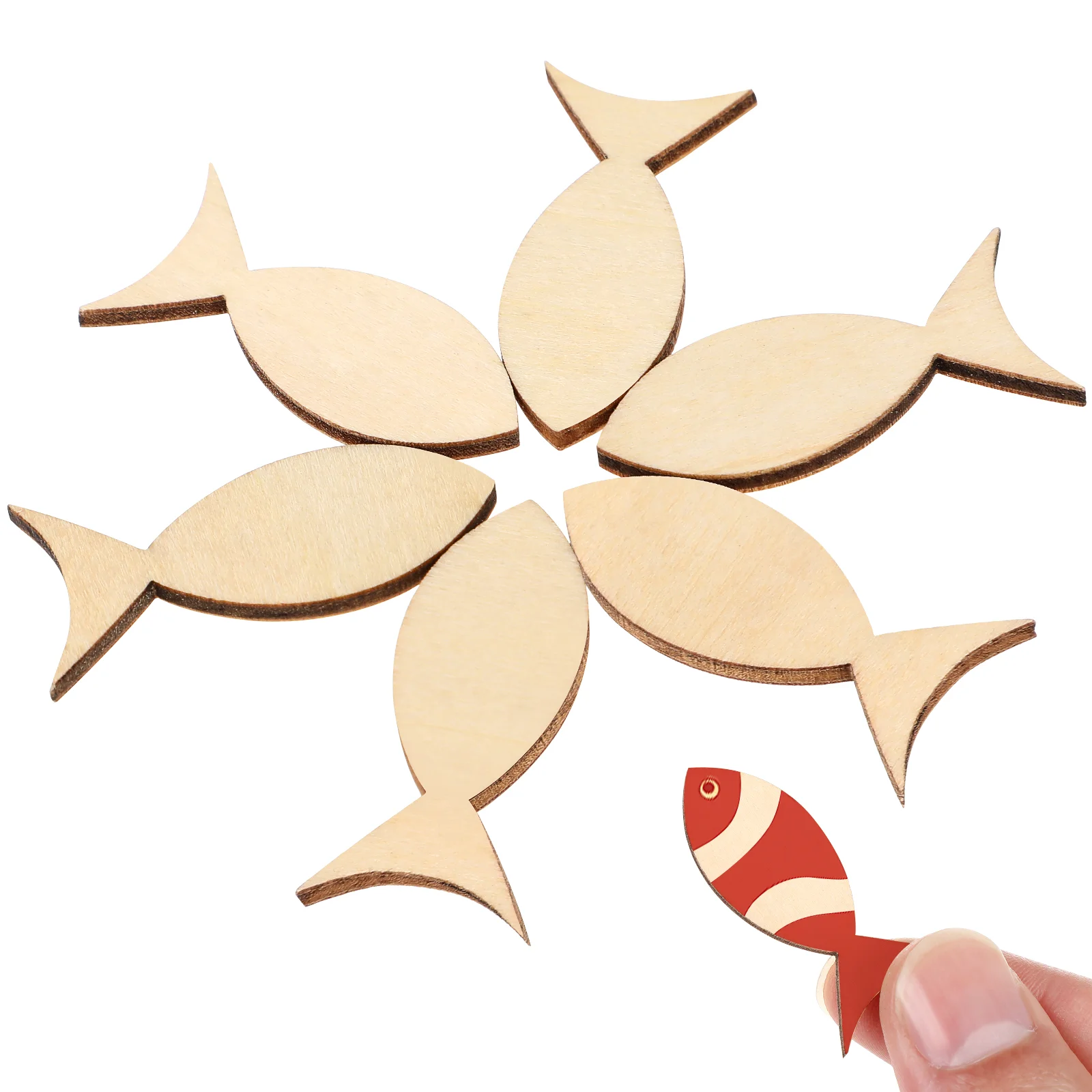 

100 Pcs Wooden Solid Fish Unfinished Pieces Shapes Crafting Trim Chip Slices Tags Ship Ornaments Embellishments Decorations