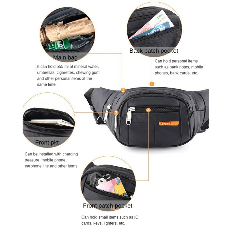 Wholeasle Fanny Pack Custom Logo Printed Men Women Nylon Passport Cover National Buckle Strap Waist Bag Sling Chest Bag