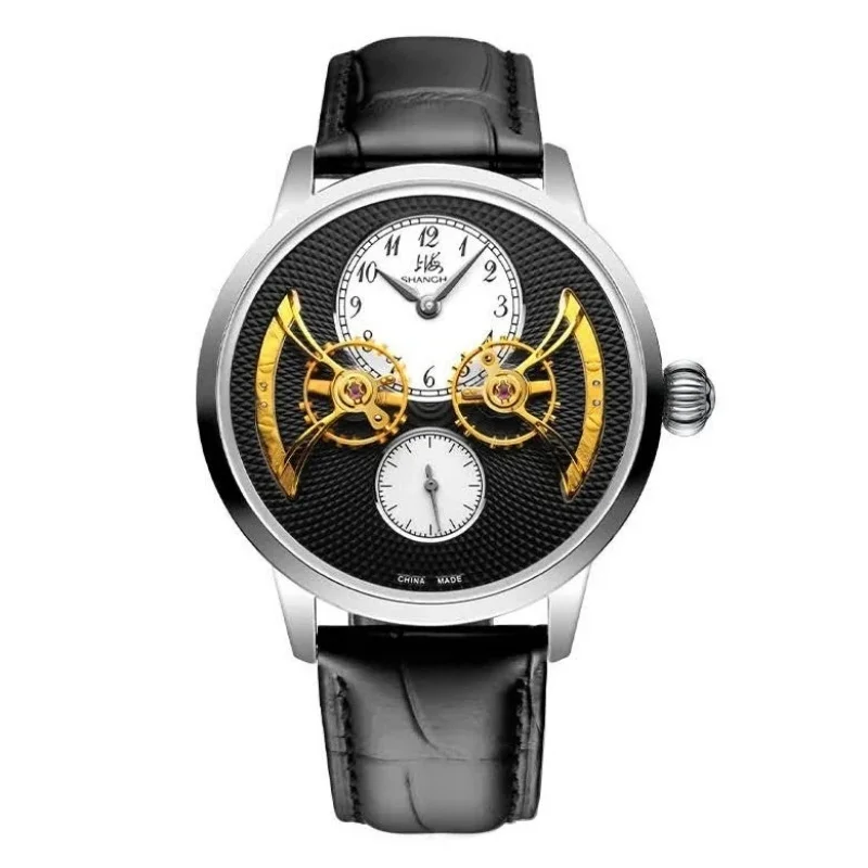 Фото Часы Shanghai Tourbillon с двойным балансиром, механические, с ручным заводом, сапфировое стекло, из нержавеющей стали, водонепроницаемые. №1