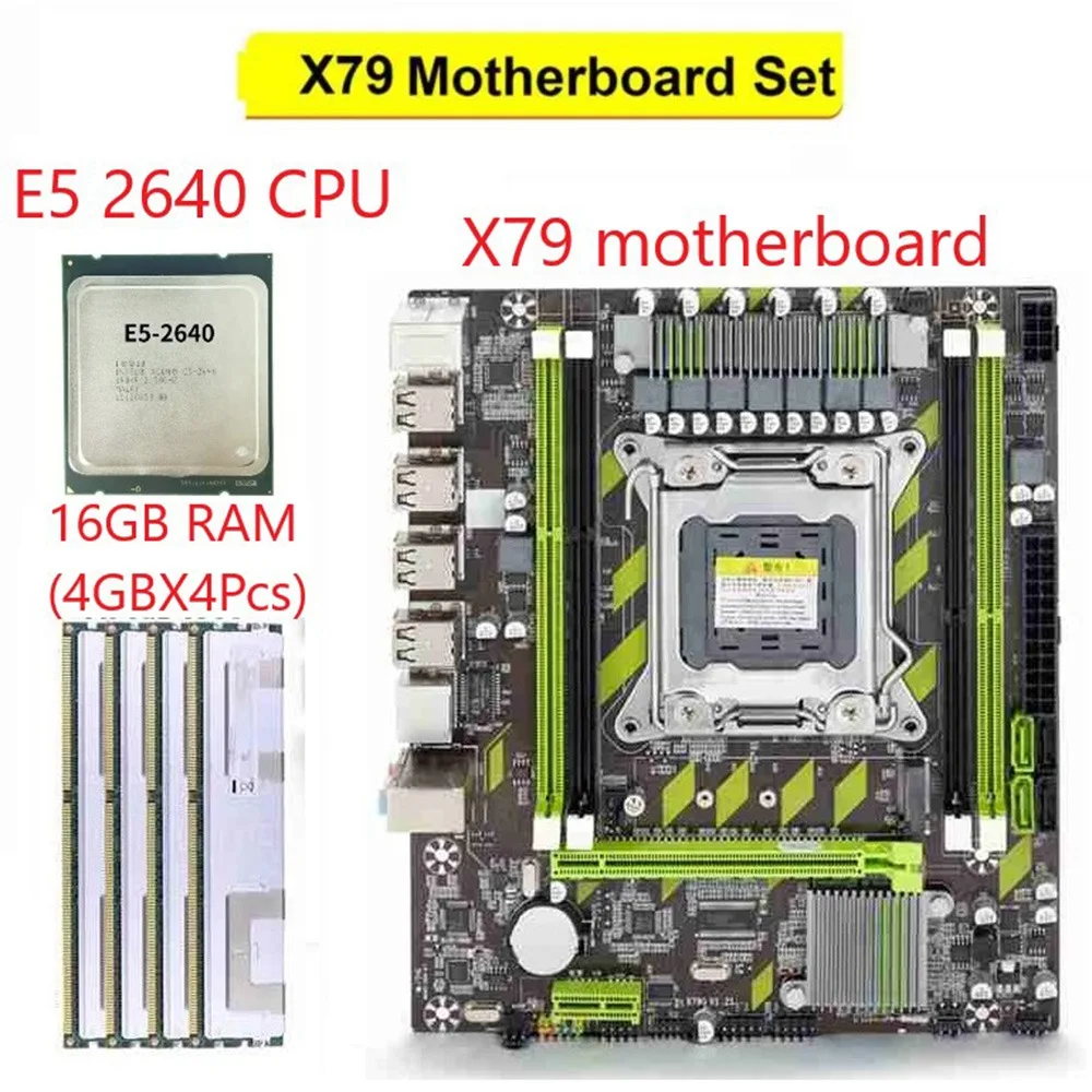 Комплект материнской платы X79 Xeon E5 2640 CPU E5-2640 с комбинациями LGA2011 4 шт. X ГБ = 16 памяти