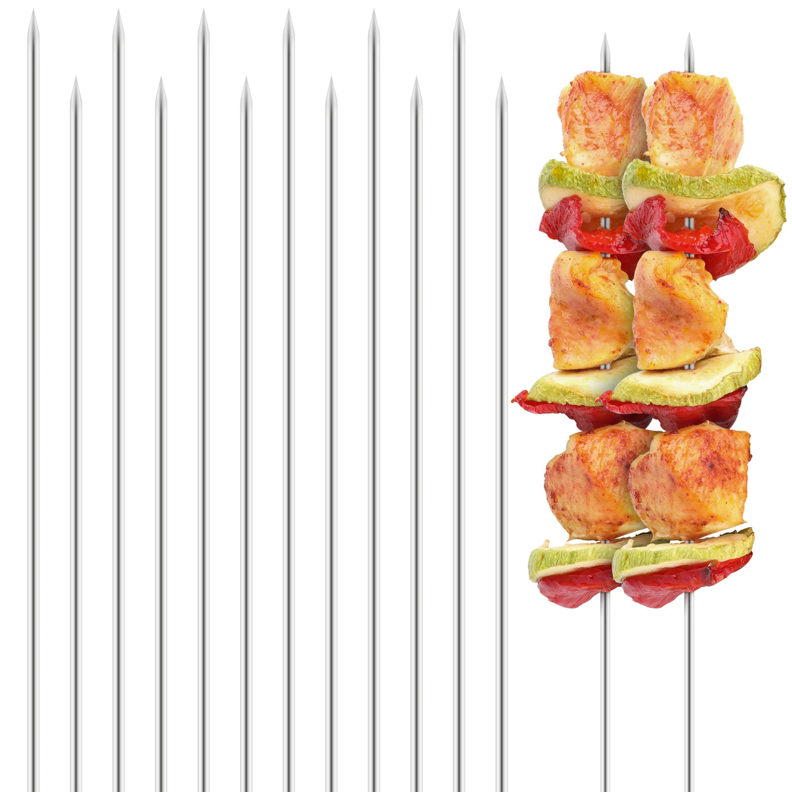 

100 Pcs Sturdy Smooth Reusable Wide Grilling Skewers Sticks Metal Skewers for Grilling Barbecue Stick