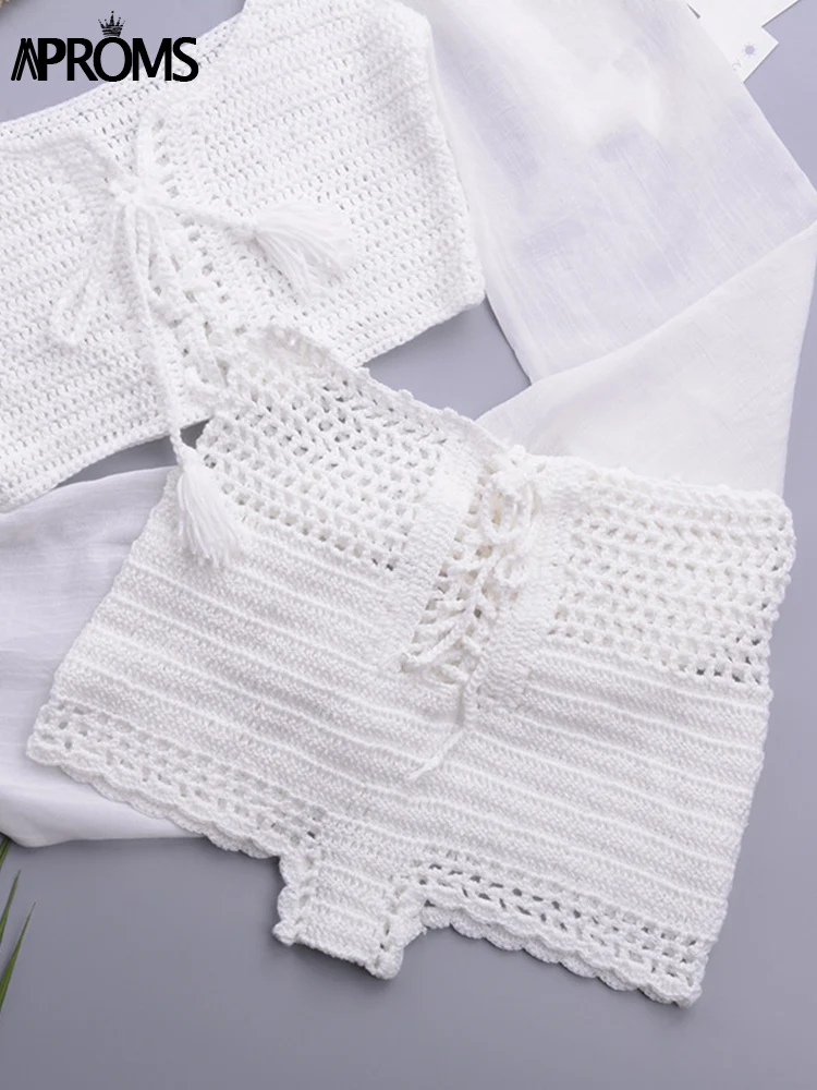 Женский хлопковый кроп-топ Aproms белый повседневный комплект из 2 предметов