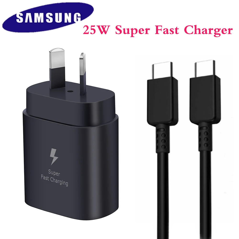 AU Plug Original Samsung S22 S21 S20 Note 10 Plus 25W Charger Super Fast Charge Usb Type C Pd PPS Quick Charging 1/1.5/2M Cable