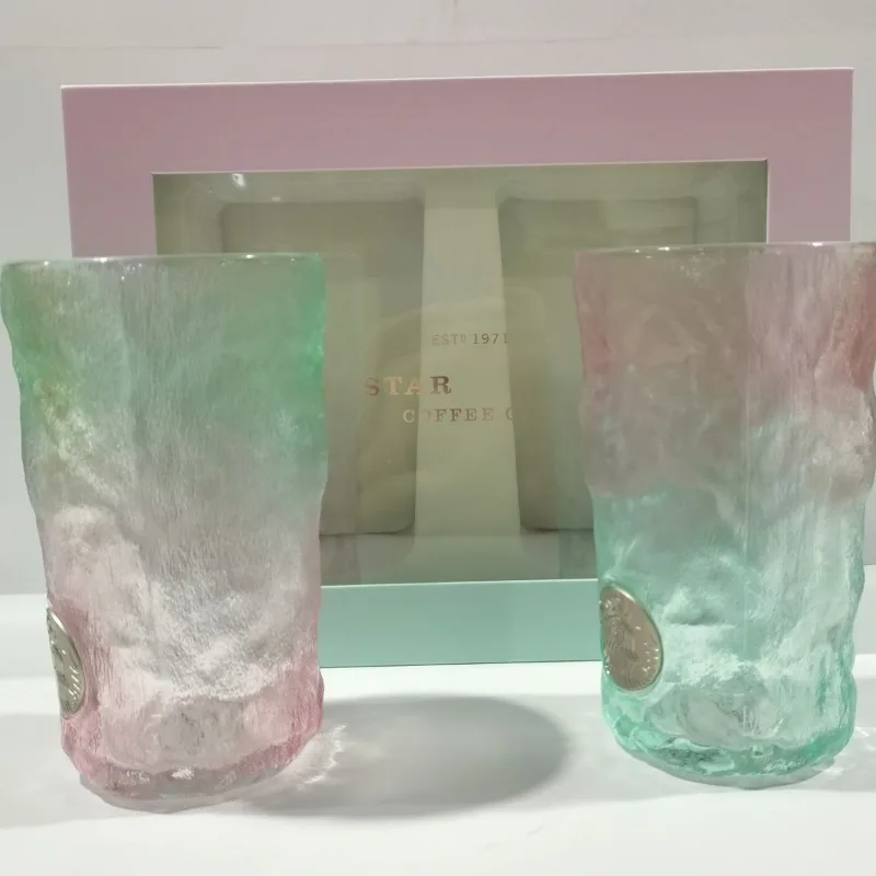 

Звезда богиня удачи кофейный стеклянный ледник подарок на день Святого Валентина постепенная розовая зеленая бронза пара чашек чашка для воды подарок