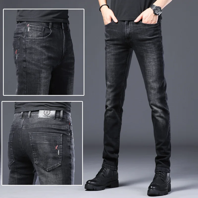 

Denim Jeans Men's Black Fashion SLIM STRAIGHT Pants Autumn Winter Korean Fashion Elastic Youth Men Skinny Jeans Men Pants