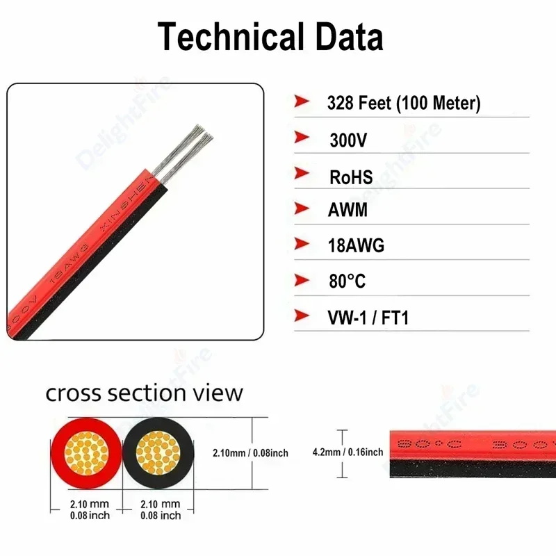 2pin Red Black 12V LED Strip Cable 22 20 18 AWG 2Core JST Extension Electrical Wire for Lamp Bulb Light Car Auto Battery Speaker