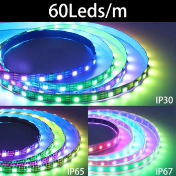 WS2812B Smart Pixel RGB Led Strip Light WS2812 IC 30/60/144 Pixels/Leds/m IP30/IP65/IP67 DC5V Led Lamp Tape DC5V 5