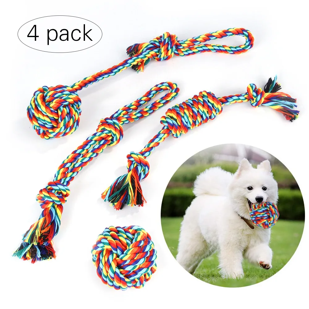 

Pet Grinding Supplies Rainbow Cotton Rope Toy Set Colorful Knot Dog Cat Bite Resistant Tooth Cleaning Toy Puppy Accessories