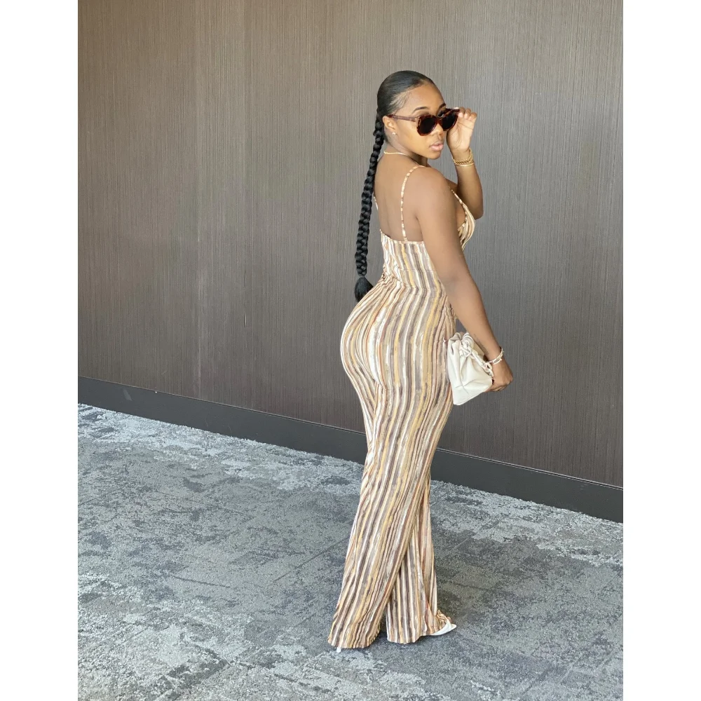 Комбинезон женский с поясом пикантный Модный комбинезон на лямках в полоску без